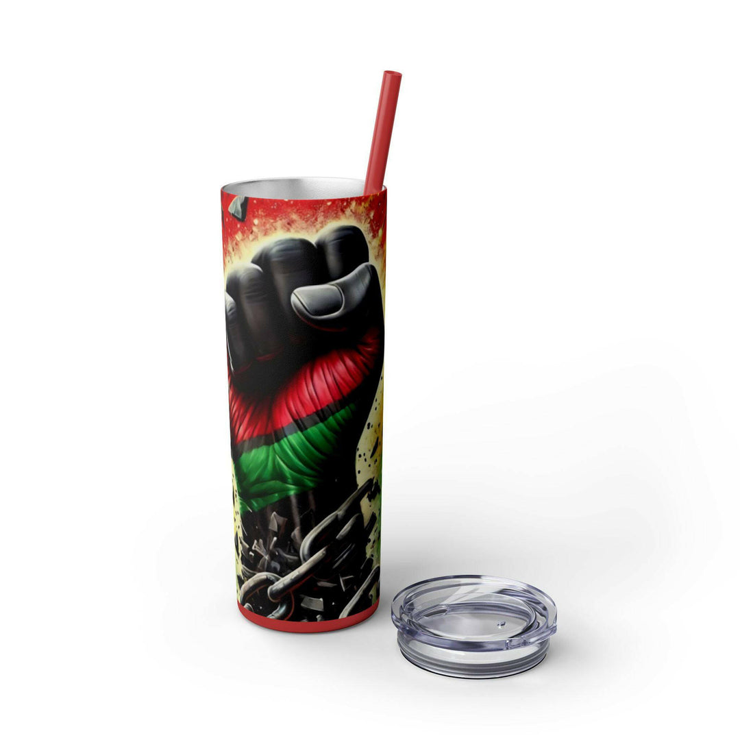 Breaking Chains Tumbler | Afro-Centric Insulated Tumbler with Powerful Black Fist and African Colors, Symbolizing Freedom and Strength - MKCM Modern Designs