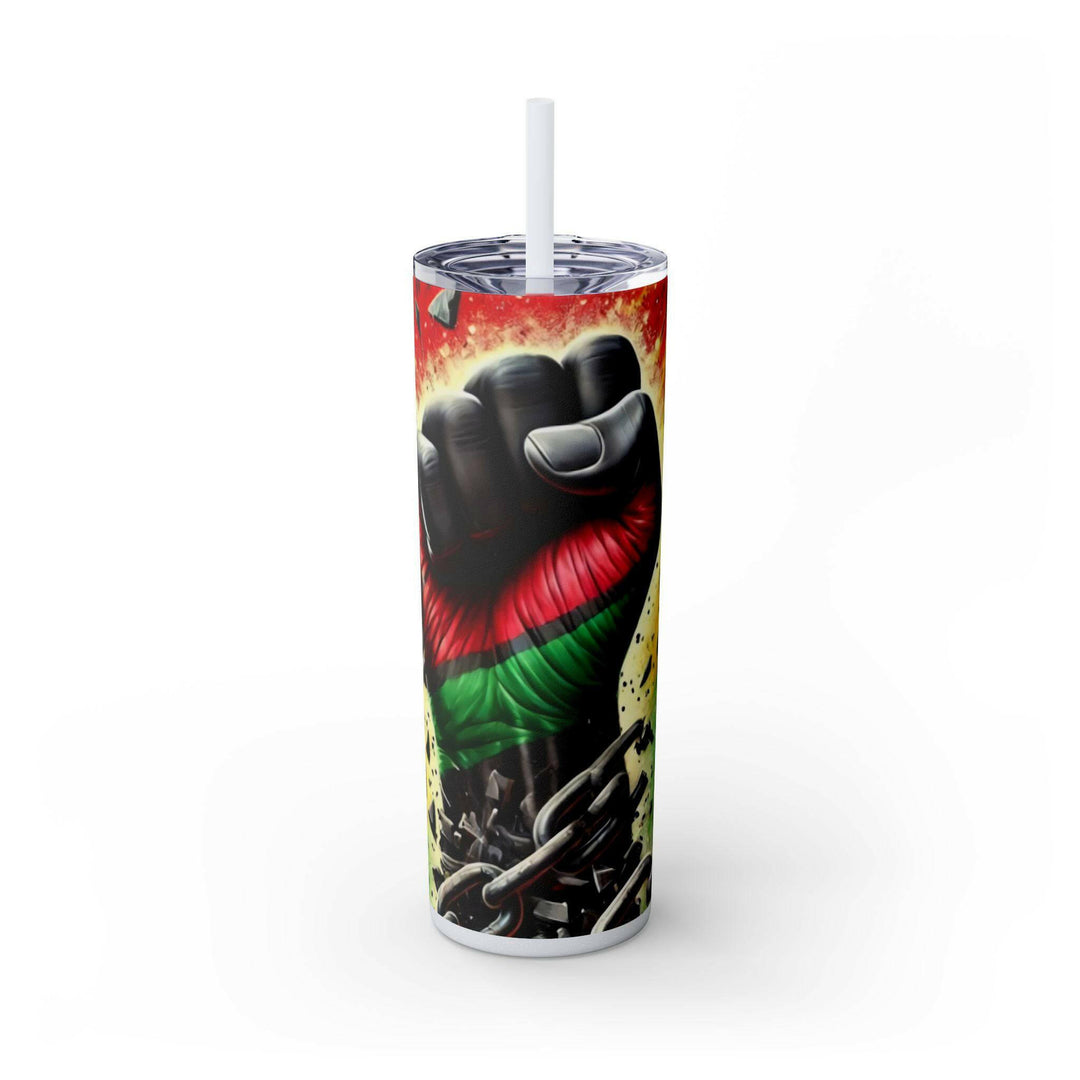 Breaking Chains Tumbler | Afro-Centric Insulated Tumbler with Powerful Black Fist and African Colors, Symbolizing Freedom and Strength - MKCM Modern Designs