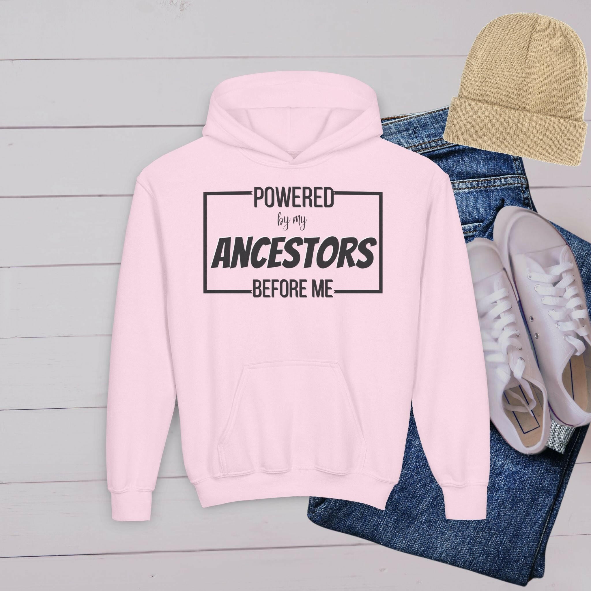 'Powered By My Ancestors’ Youth Hoodie - MKCM Modern Designs