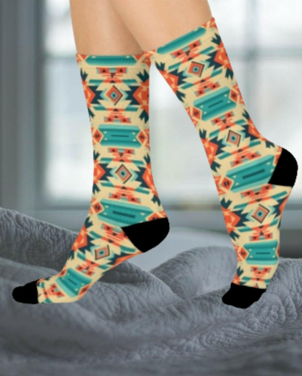 Southwestern Sunburst Tribal Pattern Crew Socks - MKCM Modern Designs